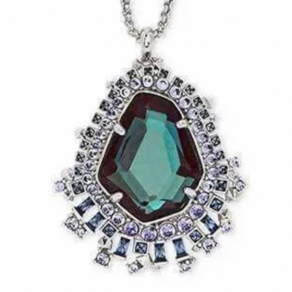 KENDRA SCOTT Daenerys Rhodium Plated Dichroic Glass Pendant Long Necklace